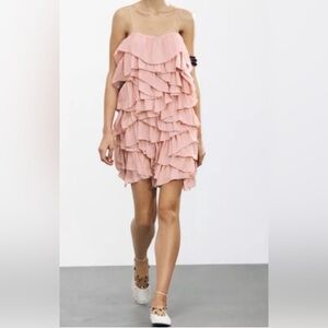Zara ZW Collection Blush Pink Layered Ruffle Mini Dress